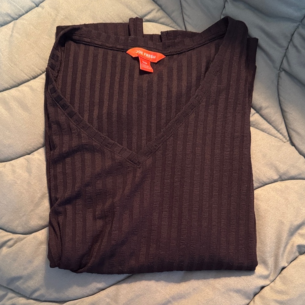 Joe Fresh Black Ribbed V-Neck Pullover - Picture 9 of 9